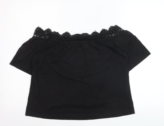 Lipsy Women Black Off Shoulder Lace Trim Blouse Size 10