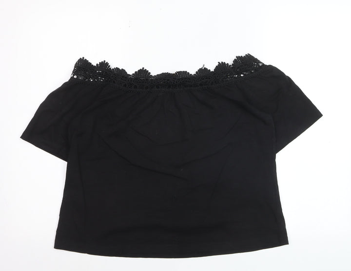 Lipsy Women Black Off Shoulder Lace Trim Blouse Size 10