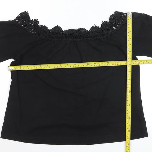Lipsy Women Black Off Shoulder Lace Trim Blouse Size 10