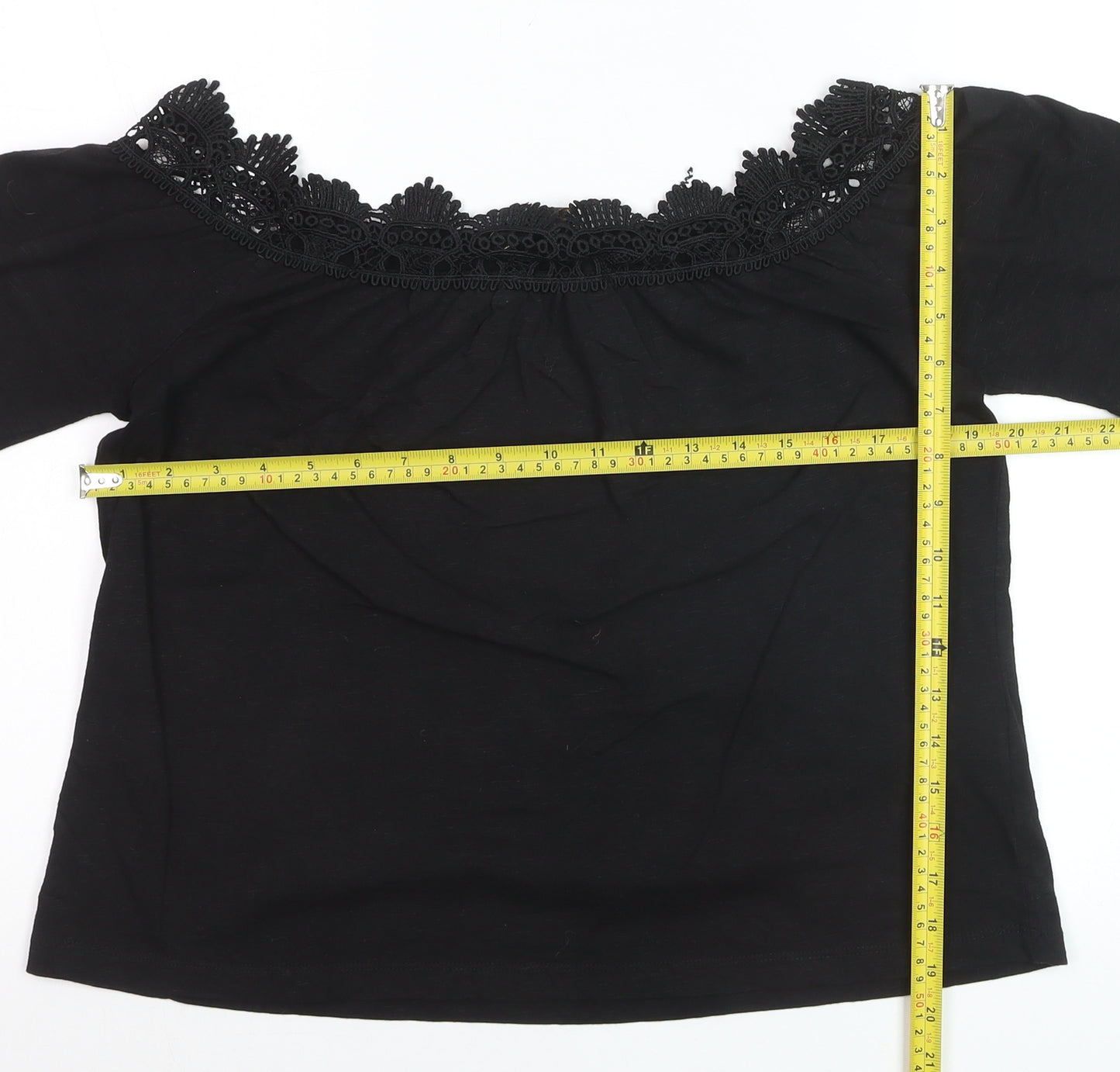 Lipsy Women Black Off Shoulder Lace Trim Blouse Size 10