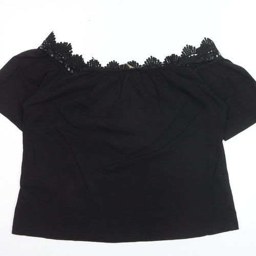 Lipsy Women Black Off Shoulder Lace Trim Blouse Size 10