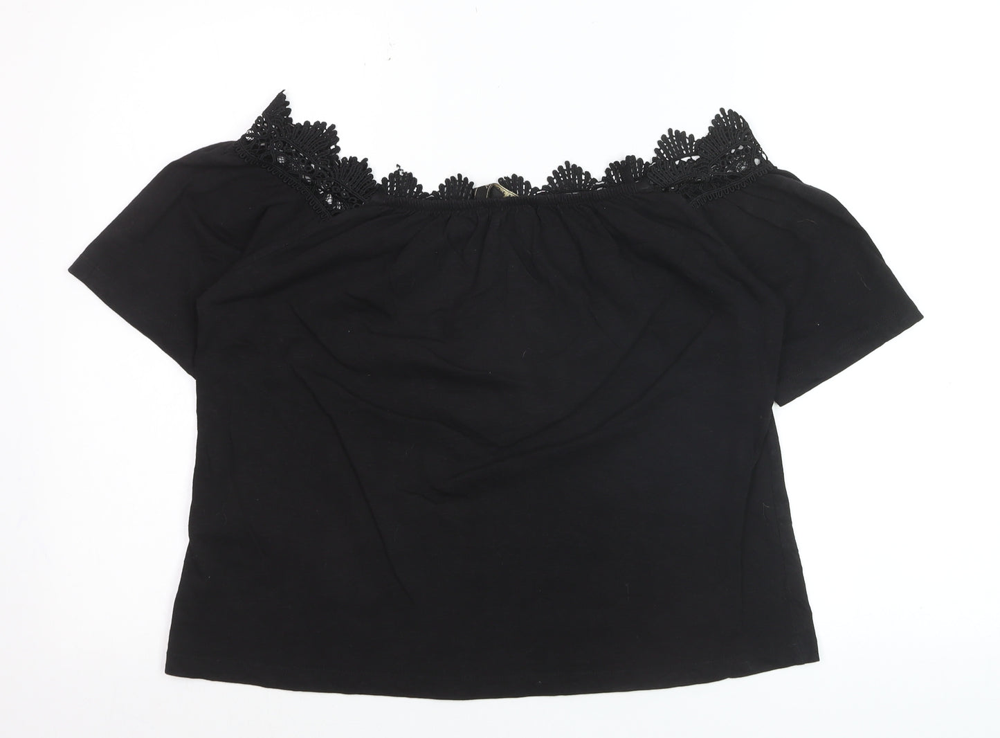 Lipsy Women Black Off Shoulder Lace Trim Blouse Size 10