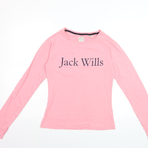 Jack Wills Womens Pink Long Sleeve Cotton Crew Neck T-Shirt UK 8