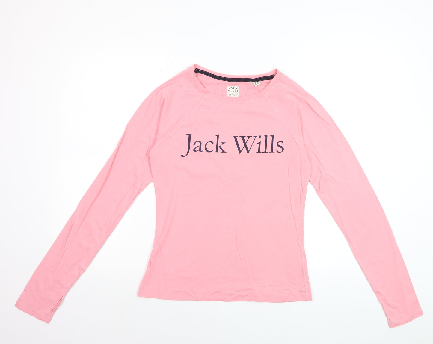 Jack Wills Womens Pink Long Sleeve Cotton Crew Neck T-Shirt UK 8