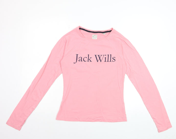 Jack Wills Womens Pink Long Sleeve Cotton Crew Neck T-Shirt UK 8