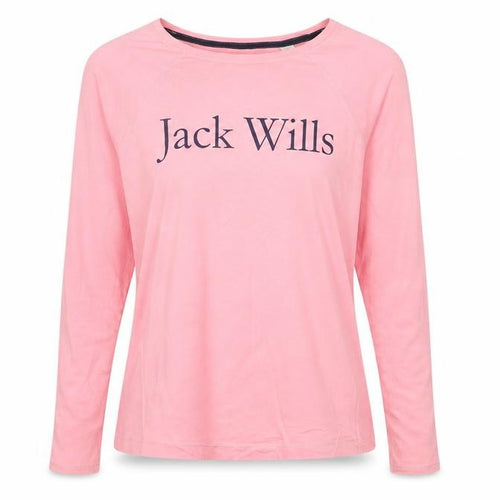 Jack Wills Womens Pink Long Sleeve Cotton Crew Neck T-Shirt UK 8