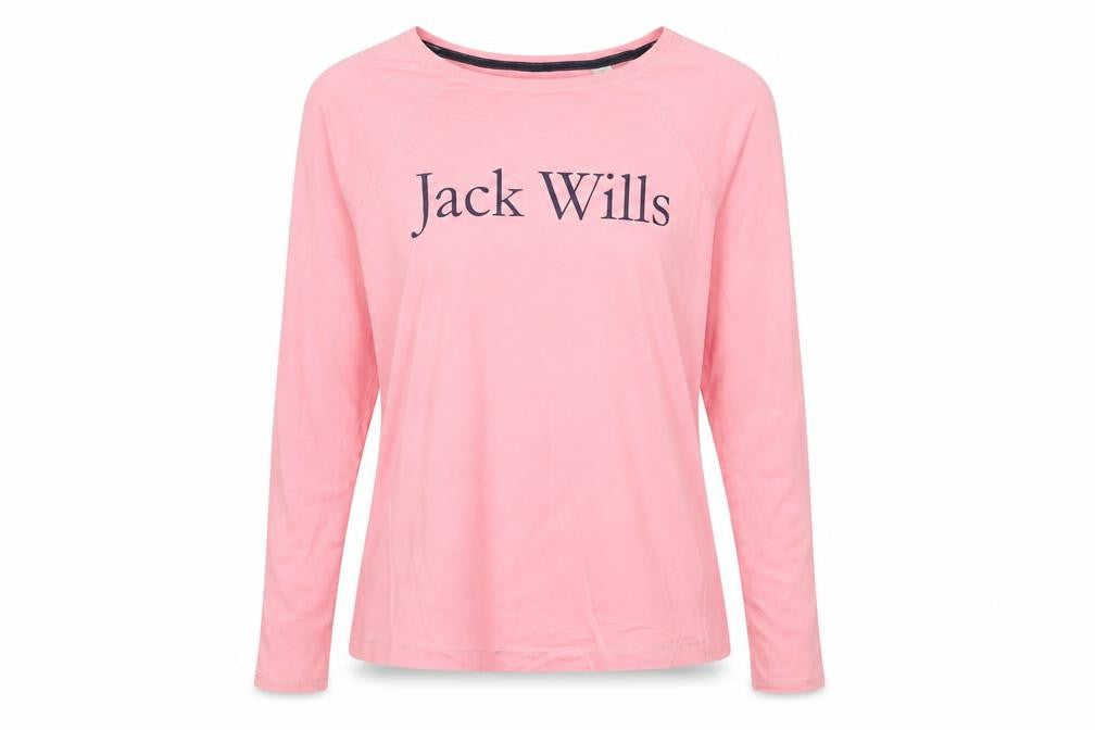 Jack Wills Womens Pink Long Sleeve Cotton Crew Neck T-Shirt UK 8