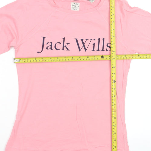 Jack Wills Womens Pink Long Sleeve Cotton Crew Neck T-Shirt UK 8