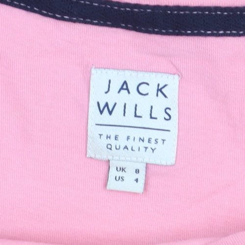 Jack Wills Womens Pink Long Sleeve Cotton Crew Neck T-Shirt UK 8
