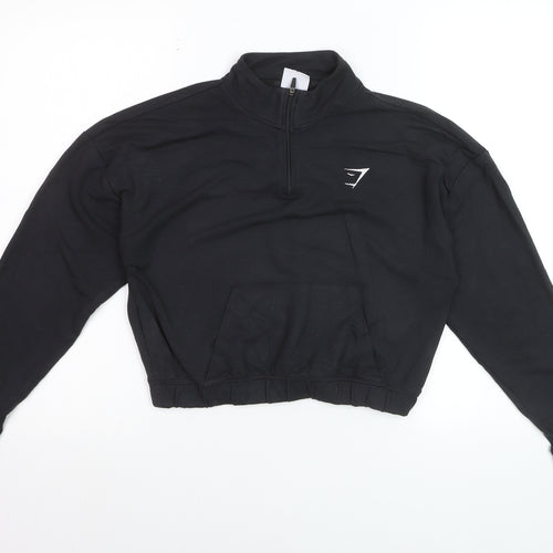 Gymshark Women's Black 1/4 Zip Cropped Pullover Sweatshirt Size M