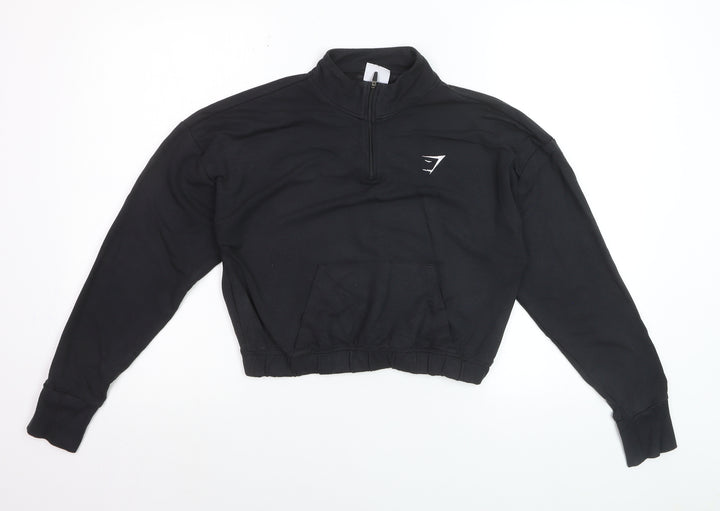Gymshark Women's Black 1/4 Zip Cropped Pullover Sweatshirt Size M