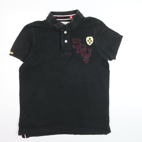 Superdry Mens Black Cotton Polo Shirt M Short Sleeve Casual