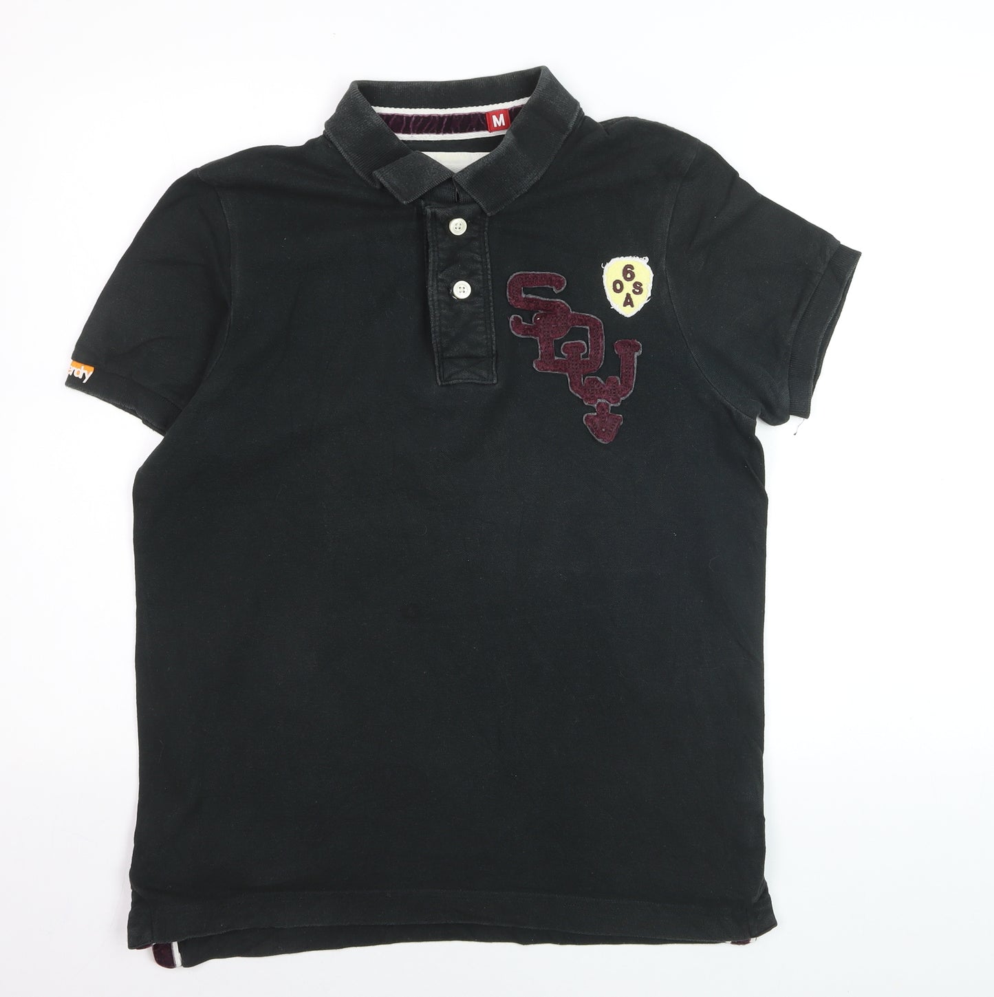 Superdry Mens Black Cotton Polo Shirt M Short Sleeve Casual