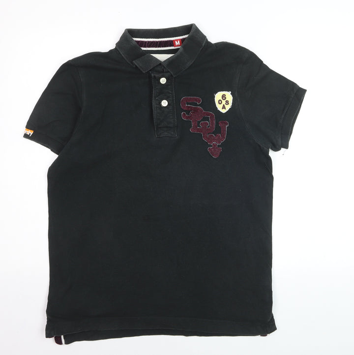 Superdry Mens Black Cotton Polo Shirt M Short Sleeve Casual