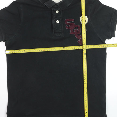 Superdry Mens Black Cotton Polo Shirt M Short Sleeve Casual