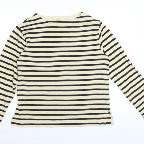 Jigsaw Women Beige Striped Long Sleeve Cotton Boat Neck Top S