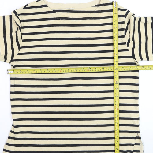 Jigsaw Women Beige Striped Long Sleeve Cotton Boat Neck Top S