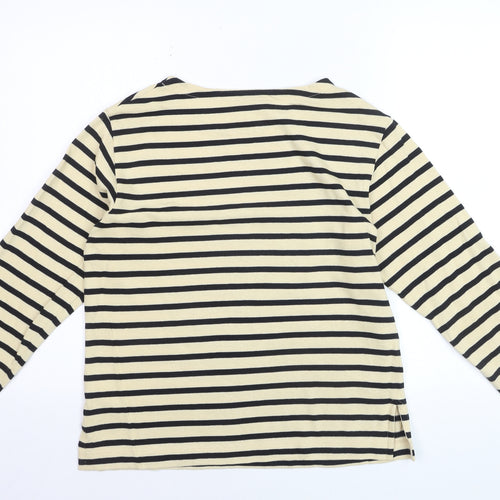 Jigsaw Women Beige Striped Long Sleeve Cotton Boat Neck Top S