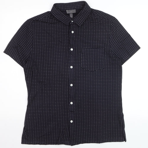 H&M Men's Black Short Sleeve Button-Up Shirt Size L Cotton Blend