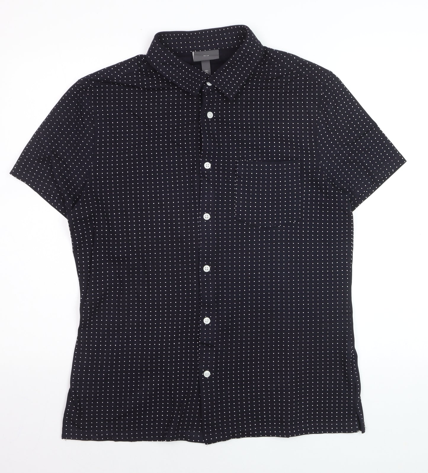H&M Men's Black Short Sleeve Button-Up Shirt Size L Cotton Blend