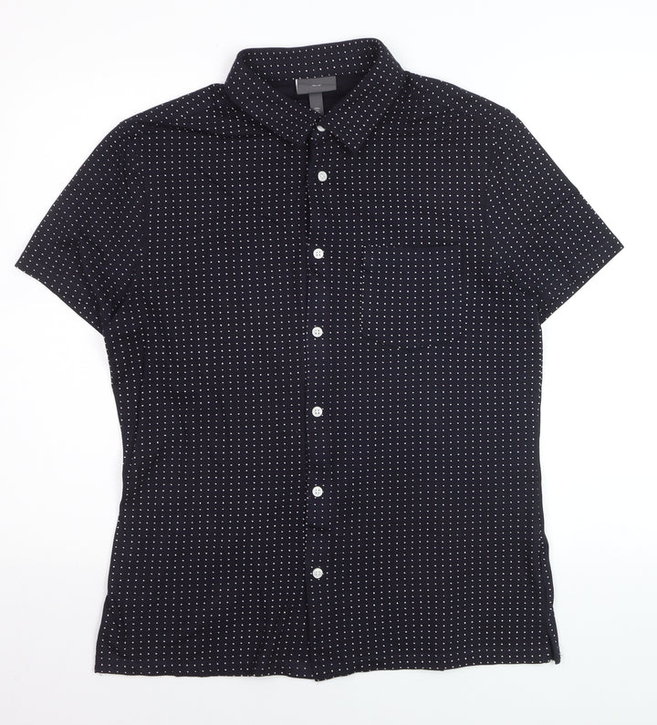 H&M Men's Black Short Sleeve Button-Up Shirt Size L Cotton Blend