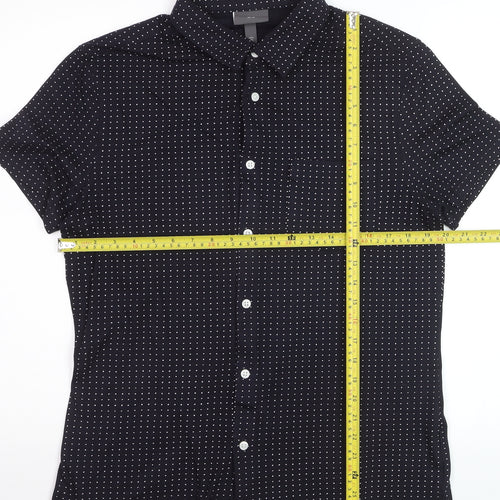 H&M Men's Black Short Sleeve Button-Up Shirt Size L Cotton Blend
