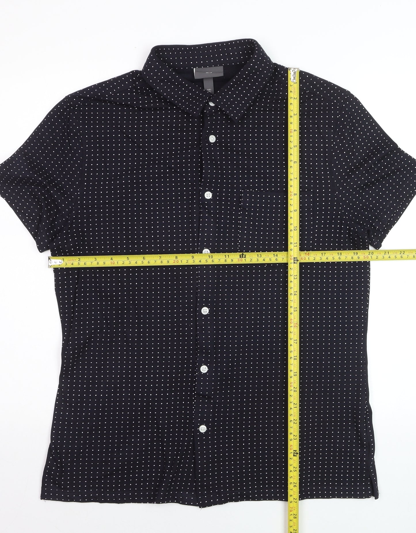 H&M Men's Black Short Sleeve Button-Up Shirt Size L Cotton Blend
