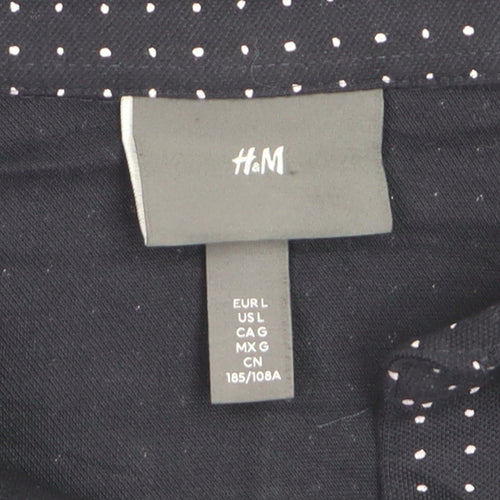 H&M Men's Black Short Sleeve Button-Up Shirt Size L Cotton Blend