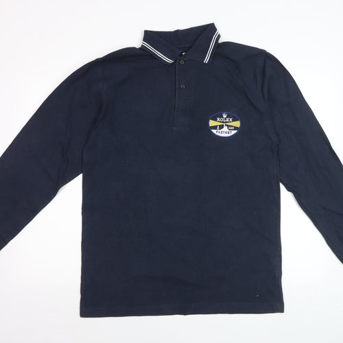 Rolex Men’s Blue Long Sleeve Polo Shirt Size L Nautical Embroidered