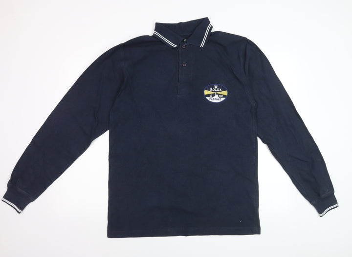 Rolex Men’s Blue Long Sleeve Polo Shirt Size L Nautical Embroidered