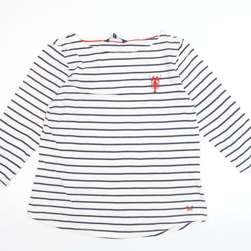 Crew Clothing Company Women's White Navy Striped Cotton Long Sleeve Top Size 14