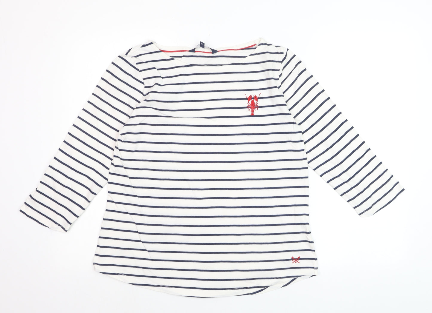 Crew Clothing Company Women's White Navy Striped Cotton Long Sleeve Top Size 14