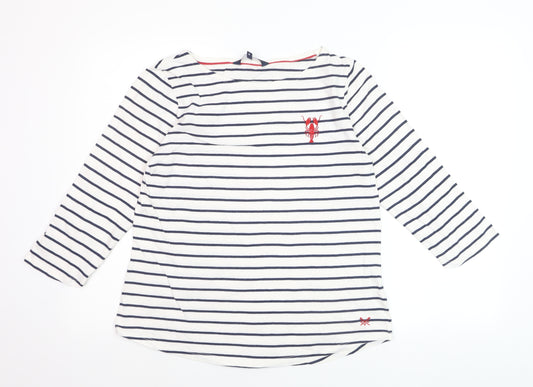 Crew Clothing Company Women's White Navy Striped Cotton Long Sleeve Top Size 14