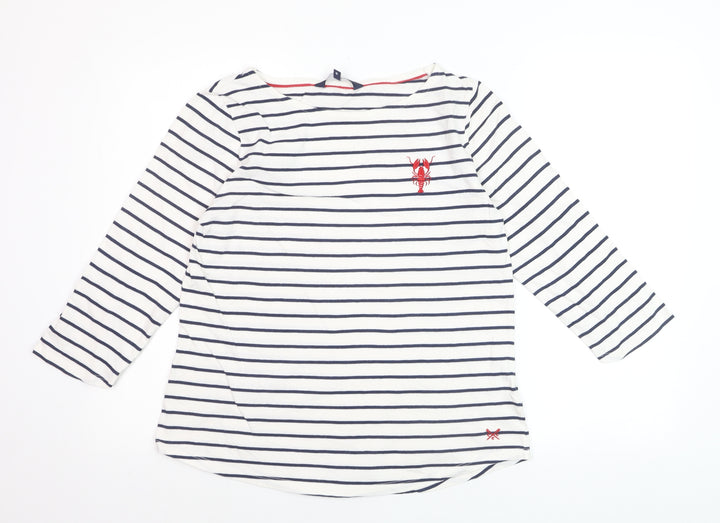 Crew Clothing Company Women's White Navy Striped Cotton Long Sleeve Top Size 14