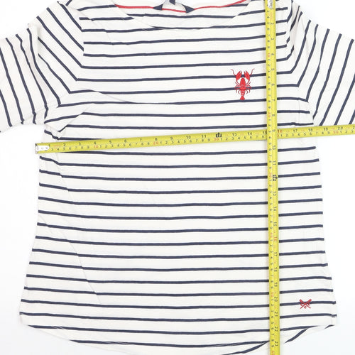 Crew Clothing Company Women's White Navy Striped Cotton Long Sleeve Top Size 14
