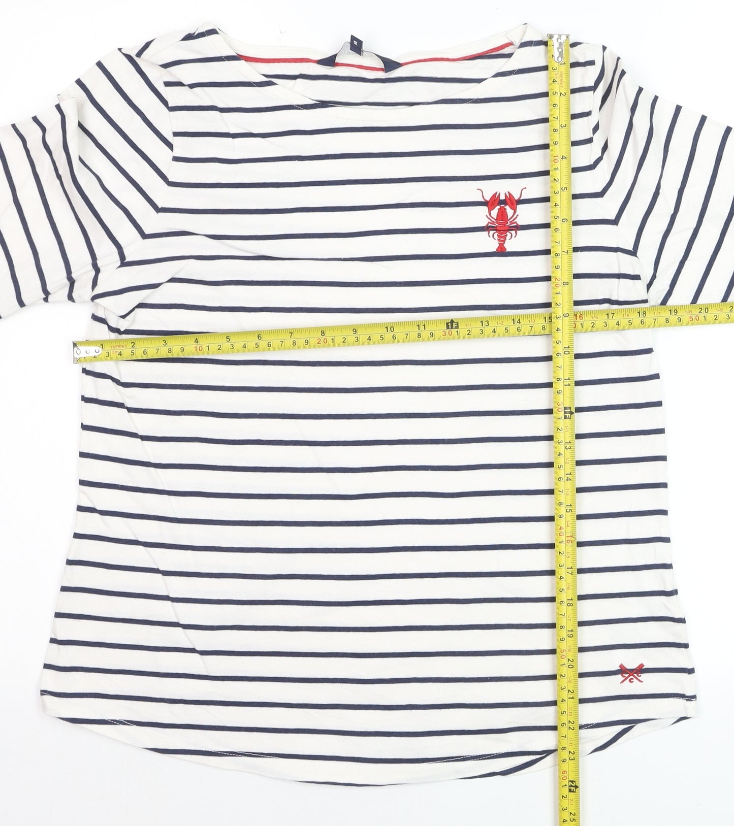 Crew Clothing Company Women's White Navy Striped Cotton Long Sleeve Top Size 14