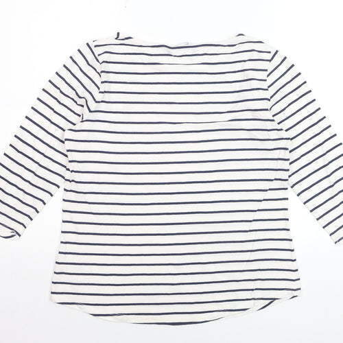 Crew Clothing Company Women's White Navy Striped Cotton Long Sleeve Top Size 14