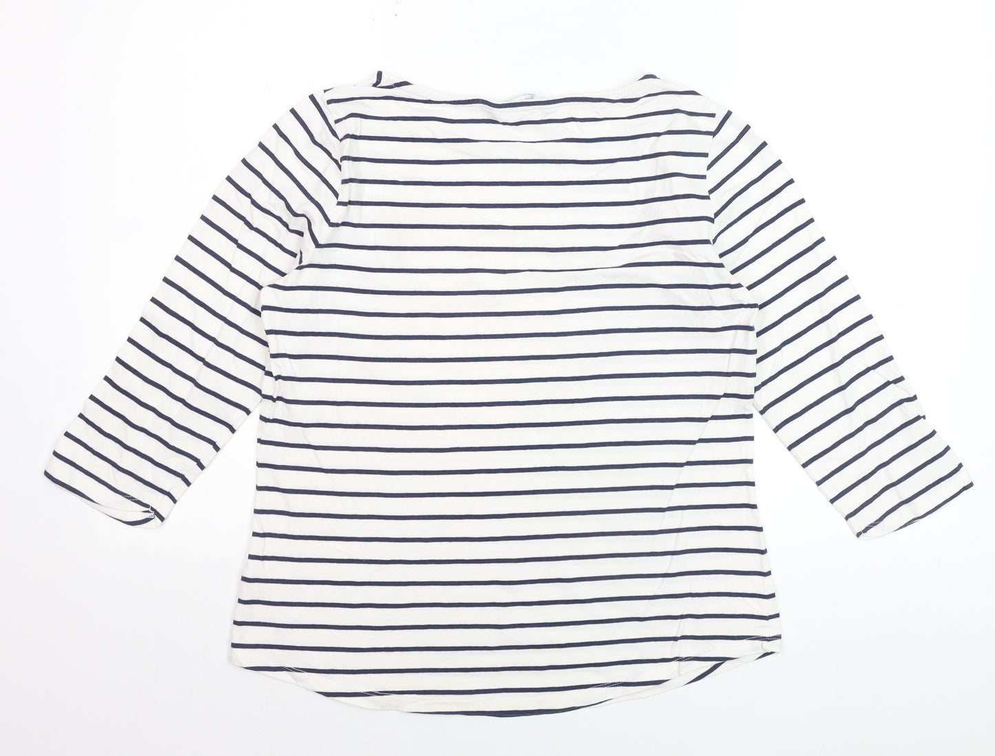 Crew Clothing Company Women's White Navy Striped Cotton Long Sleeve Top Size 14