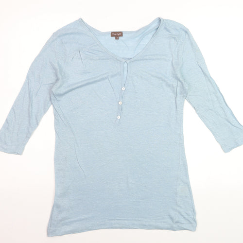 Phase Eight Women's Blue Linen 3/4 Sleeve Button T-Shirt Size 8