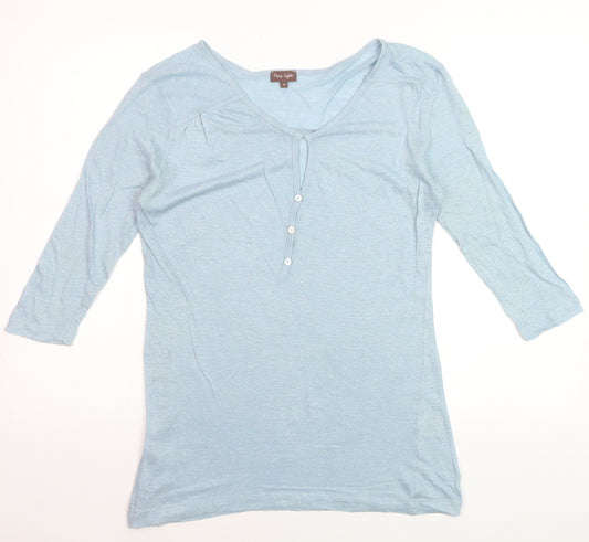 Phase Eight Women's Blue Linen 3/4 Sleeve Button T-Shirt Size 8