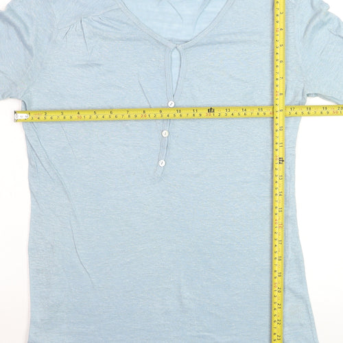 Phase Eight Women's Blue Linen 3/4 Sleeve Button T-Shirt Size 8