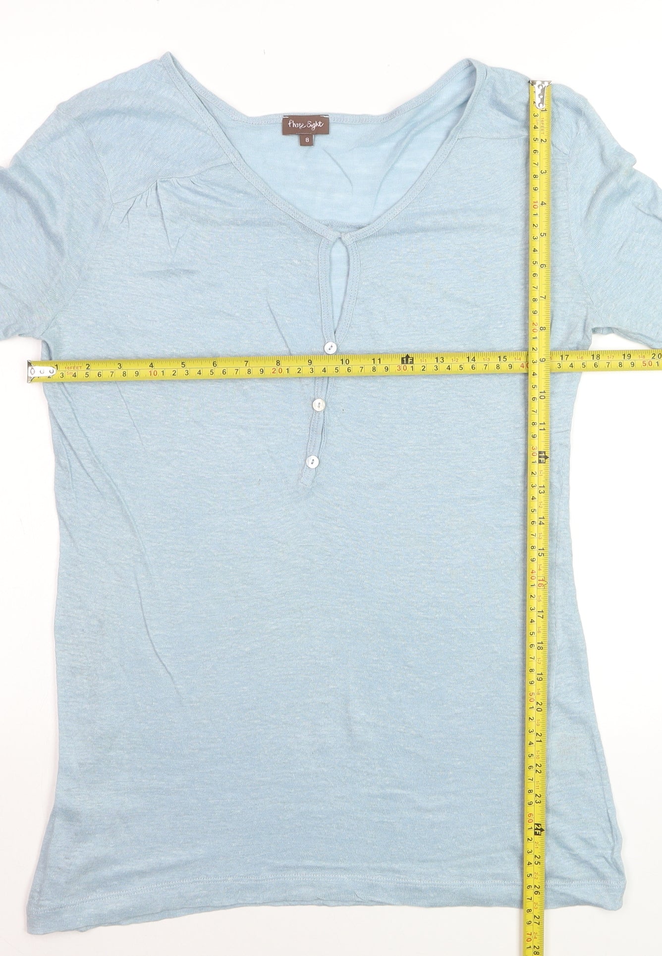 Phase Eight Women's Blue Linen 3/4 Sleeve Button T-Shirt Size 8