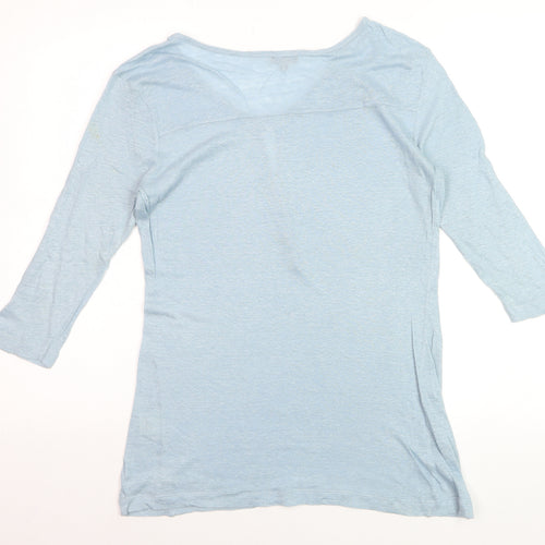Phase Eight Women's Blue Linen 3/4 Sleeve Button T-Shirt Size 8