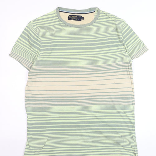Hammond & Co Men’s Green Striped Cotton Crew Neck T-Shirt Size S