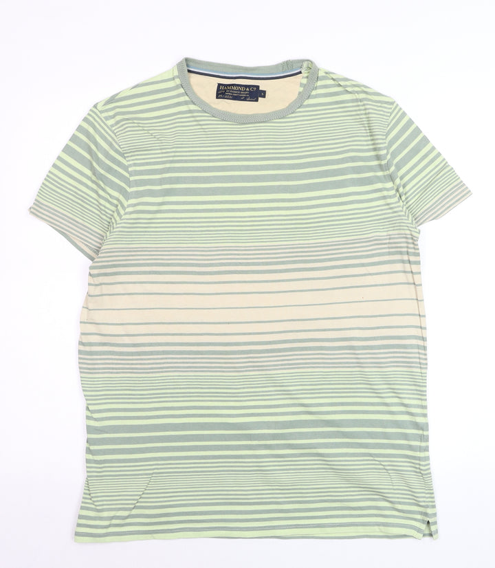 Hammond & Co Men’s Green Striped Cotton Crew Neck T-Shirt Size S