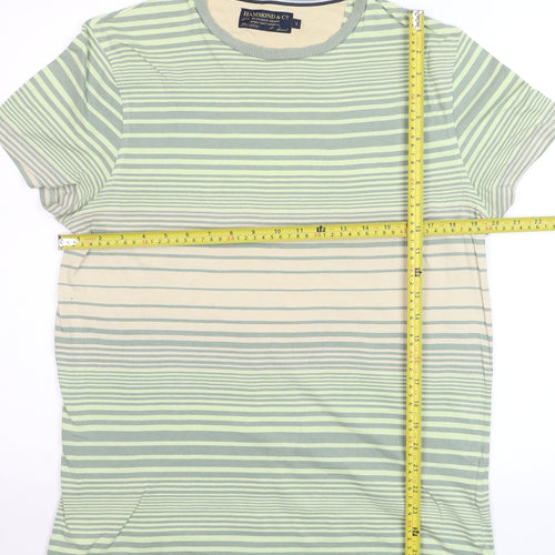 Hammond & Co Men’s Green Striped Cotton Crew Neck T-Shirt Size S