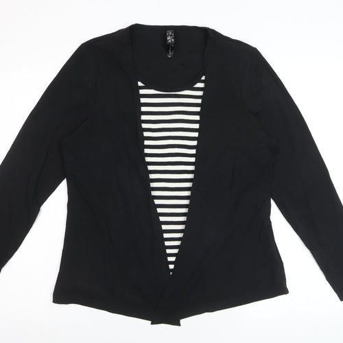 Asoy Women Black Size 14 Cardigan with Striped Mock Insert