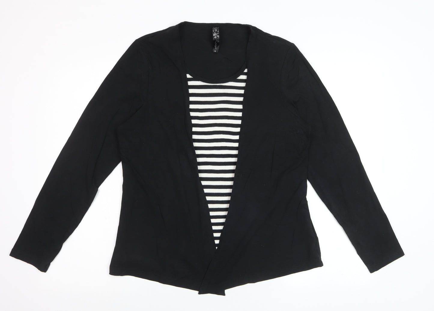 Asoy Women Black Size 14 Cardigan with Striped Mock Insert
