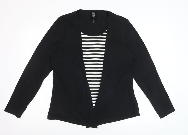 Asoy Women Black Size 14 Cardigan with Striped Mock Insert