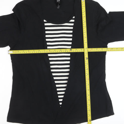 Asoy Women Black Size 14 Cardigan with Striped Mock Insert
